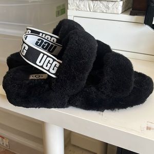 UGG Black Fluffy Slippers